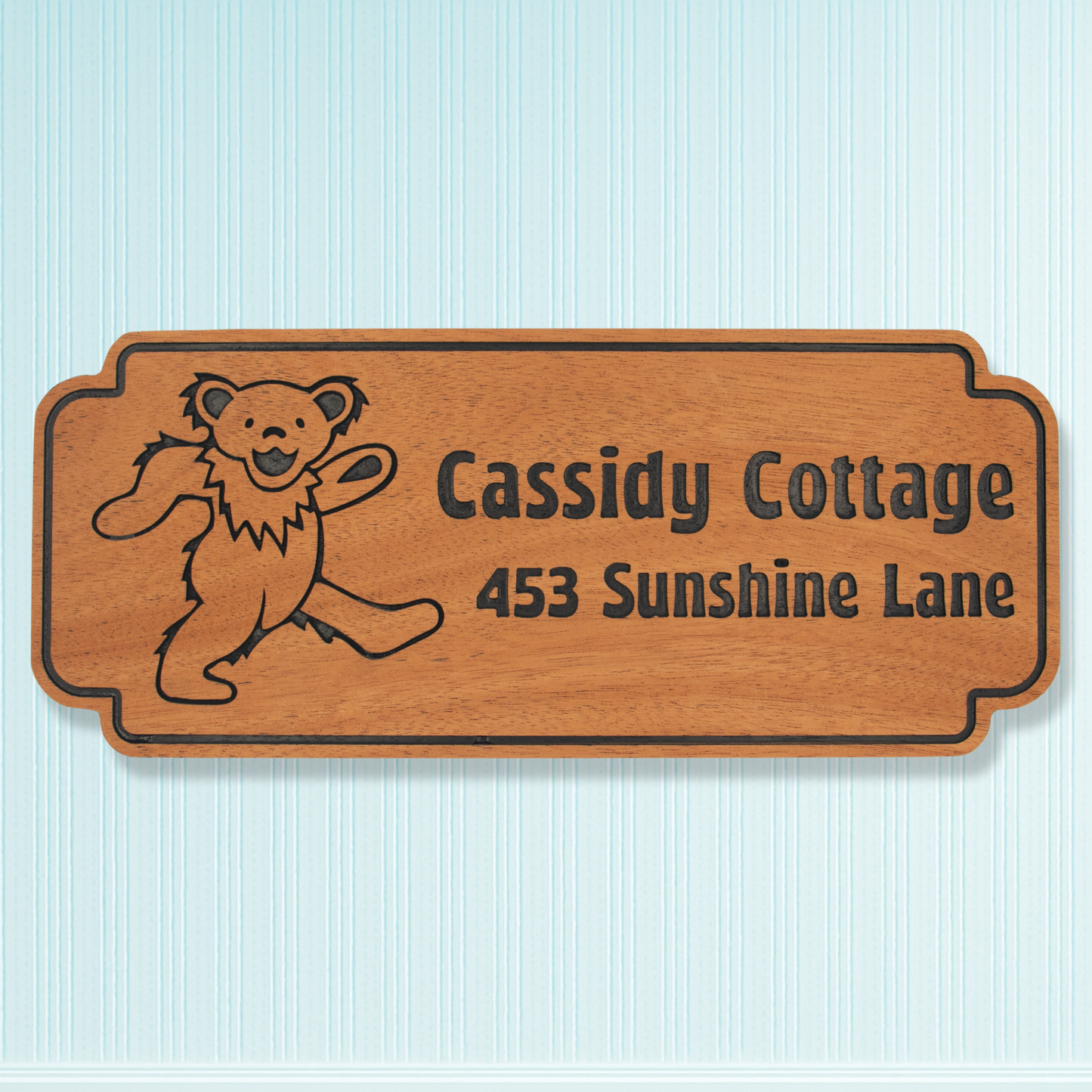 Custom Wood Address Sign with Dancing Bear