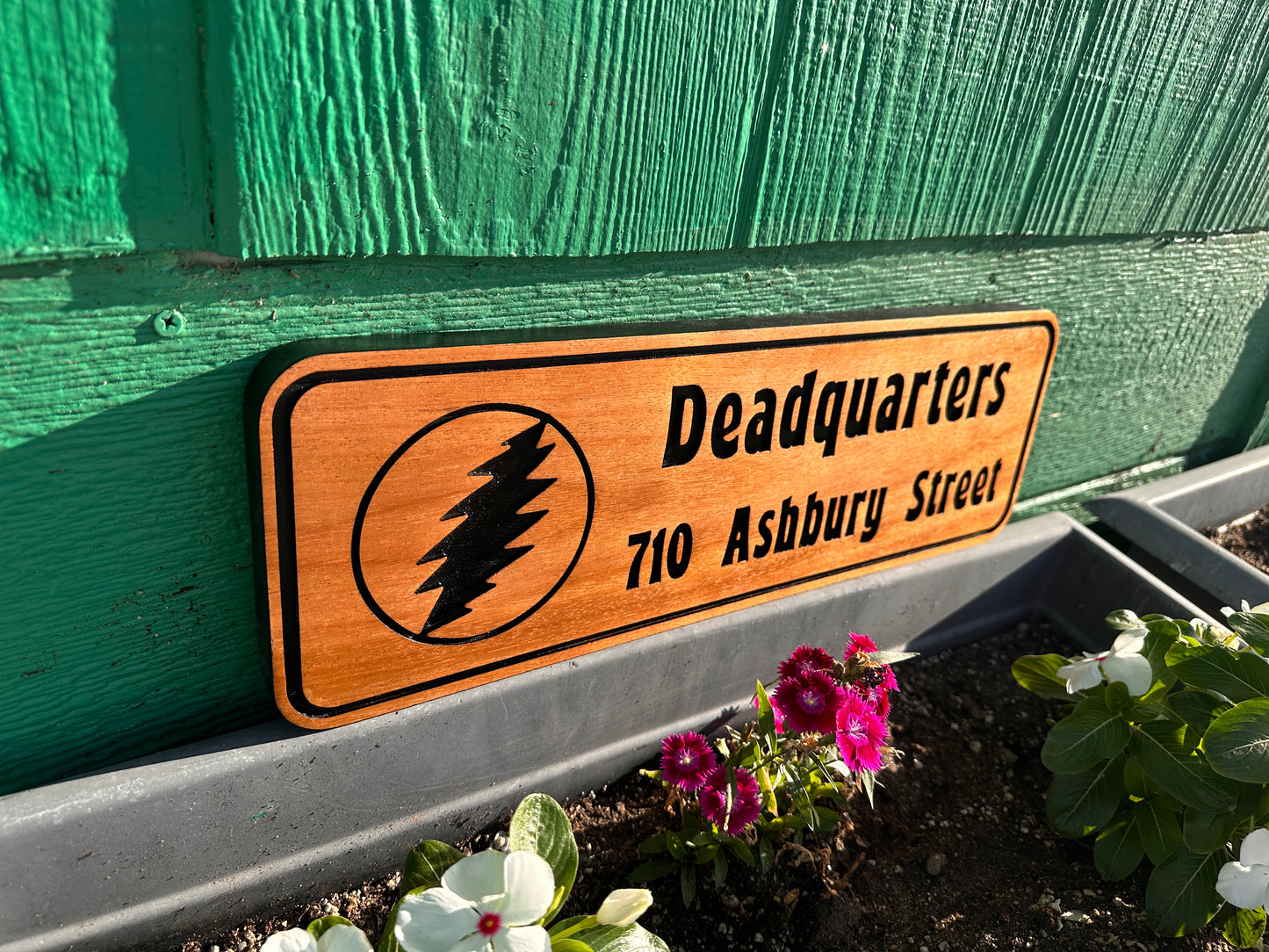 Custom Wood Address Sign with Lightning Bolt