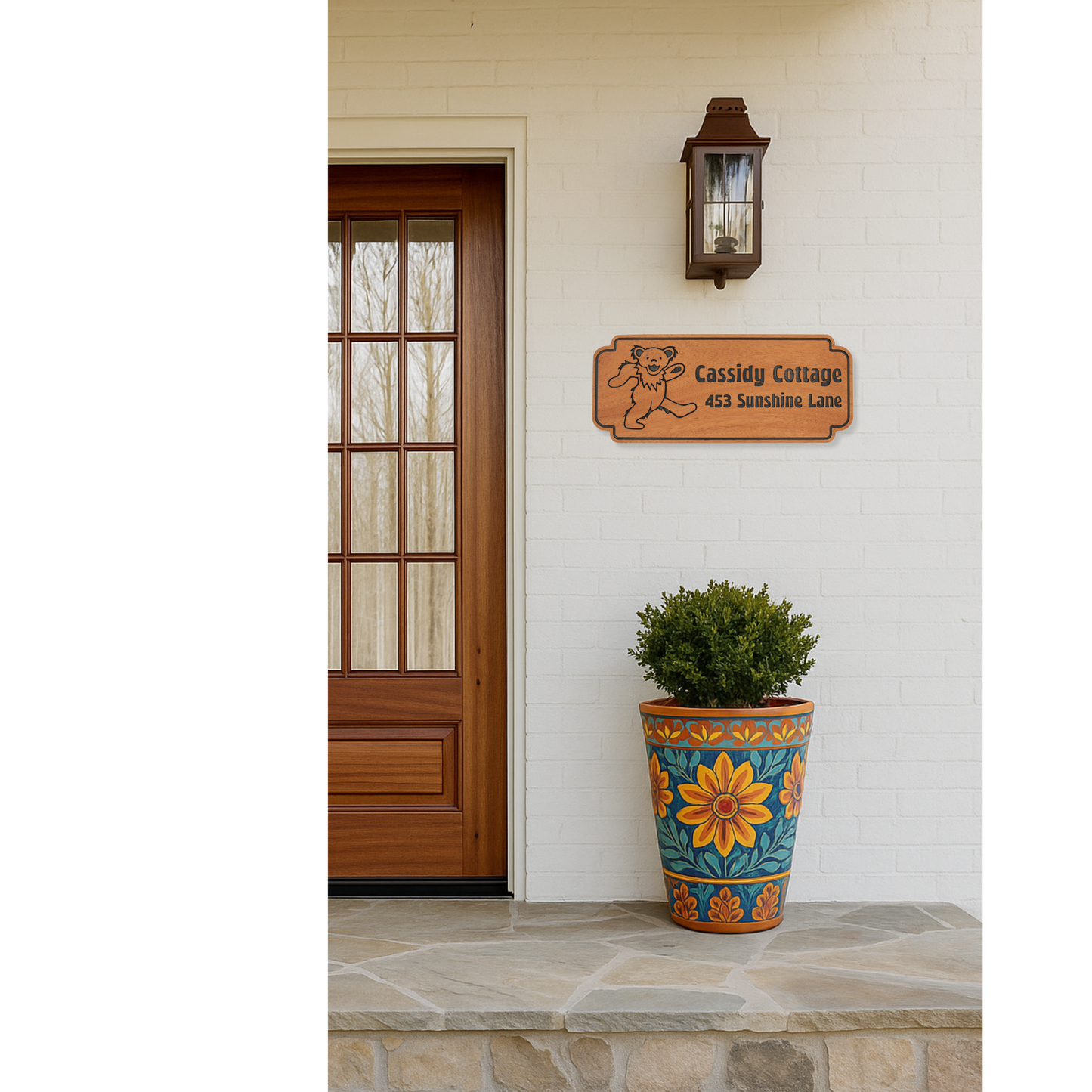 Custom Wood Address Sign with Dancing Bear