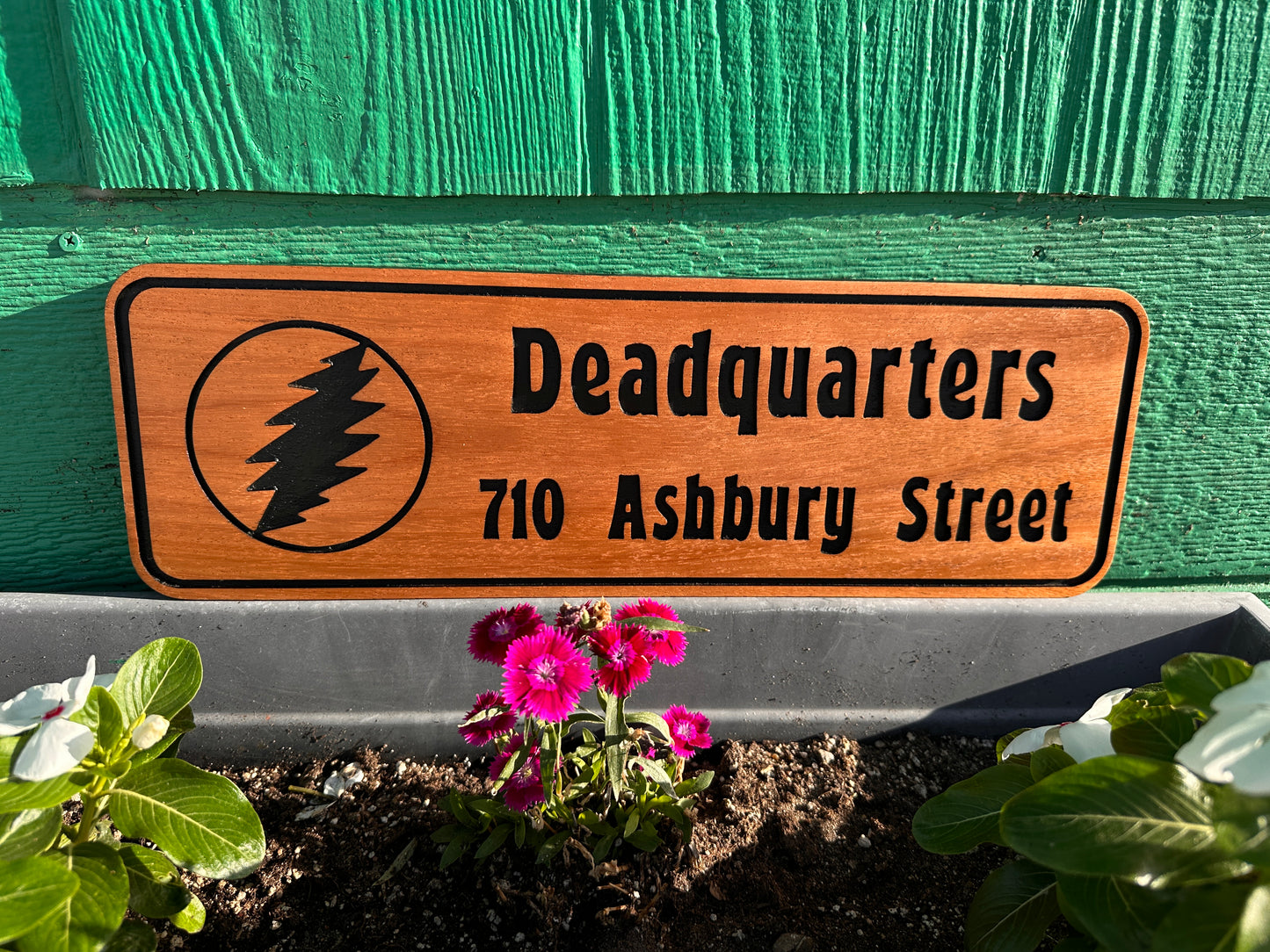 Custom Wood Address Sign with Lightning Bolt