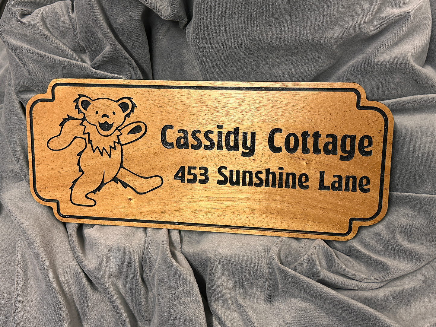 Custom Wood Address Sign with Dancing Bear
