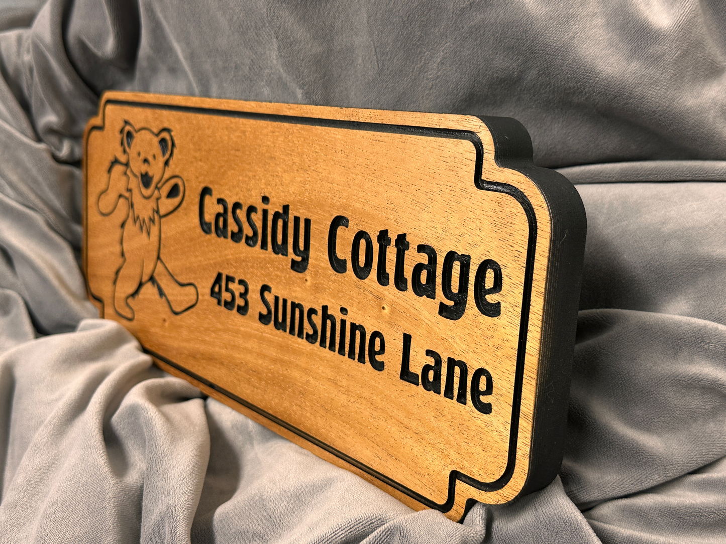 Custom Wood Address Sign with Dancing Bear