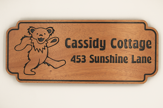 Custom Wood Address Sign with Dancing Bear