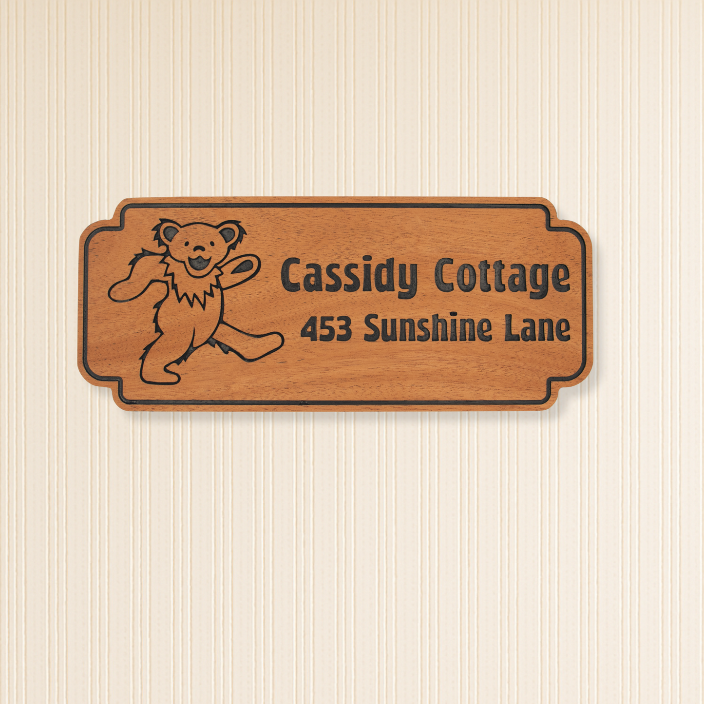 Custom Wood Address Sign with Dancing Bear